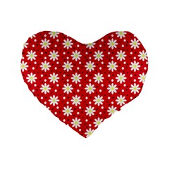 Daisy Dots Red Standard 16  Premium Heart Shape Cushions by snowwhitegirl