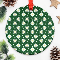 Daisy Dots Green Round Ornament (two Sides) by snowwhitegirl