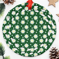 Daisy Dots Green Round Filigree Ornament (two Sides) by snowwhitegirl