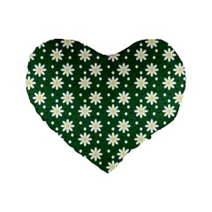 Daisy Dots Green Standard 16  Premium Heart Shape Cushions by snowwhitegirl