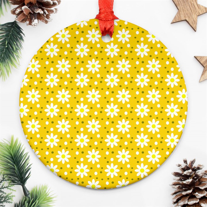 Daisy Dots Yellow Ornament (Round)