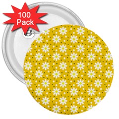 Daisy Dots Yellow 3  Buttons (100 Pack)  by snowwhitegirl