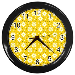 Daisy Dots Yellow Wall Clocks (black) by snowwhitegirl