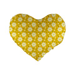 Daisy Dots Yellow Standard 16  Premium Heart Shape Cushions by snowwhitegirl