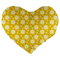 Daisy Dots Yellow Large 19  Premium Heart Shape Cushions by snowwhitegirl