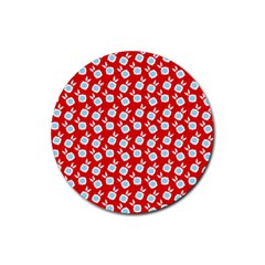 Square Flowers Red Rubber Coaster (round)  by snowwhitegirl