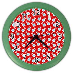 Square Flowers Red Color Wall Clocks by snowwhitegirl