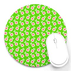 Square Flowers Green Round Mousepads by snowwhitegirl