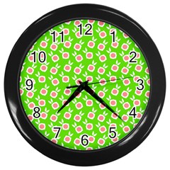 Square Flowers Green Wall Clocks (black) by snowwhitegirl