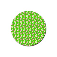 Square Flowers Green Rubber Round Coaster (4 Pack)  by snowwhitegirl