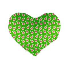 Square Flowers Green Standard 16  Premium Flano Heart Shape Cushions by snowwhitegirl