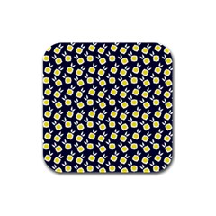 Square Flowers Navy Blue Rubber Square Coaster (4 Pack)  by snowwhitegirl