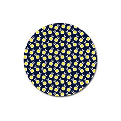 Square Flowers Navy Blue Magnet 3  (round) by snowwhitegirl