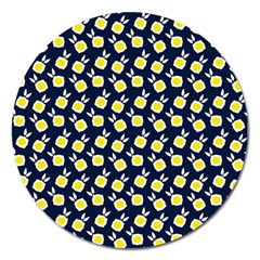 Square Flowers Navy Blue Magnet 5  (round) by snowwhitegirl