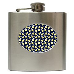 Square Flowers Navy Blue Hip Flask (6 Oz) by snowwhitegirl