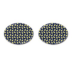 Square Flowers Navy Blue Cufflinks (oval) by snowwhitegirl