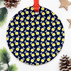 Square Flowers Navy Blue Round Ornament (two Sides) by snowwhitegirl