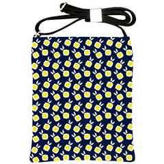 Square Flowers Navy Blue Shoulder Sling Bags by snowwhitegirl