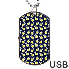 Square Flowers Navy Blue Dog Tag Usb Flash (two Sides) by snowwhitegirl