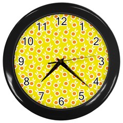 Square Flowers Yellow Wall Clocks (black) by snowwhitegirl