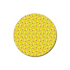 Square Flowers Yellow Rubber Round Coaster (4 Pack)  by snowwhitegirl