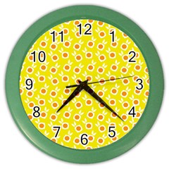 Square Flowers Yellow Color Wall Clocks by snowwhitegirl