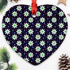 Daisy Dots Navy Blue Ornament (heart) by snowwhitegirl