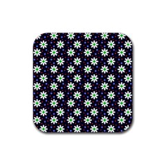 Daisy Dots Navy Blue Rubber Coaster (Square) 