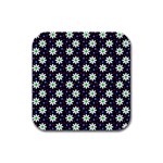 Daisy Dots Navy Blue Rubber Square Coaster (4 pack)  Front