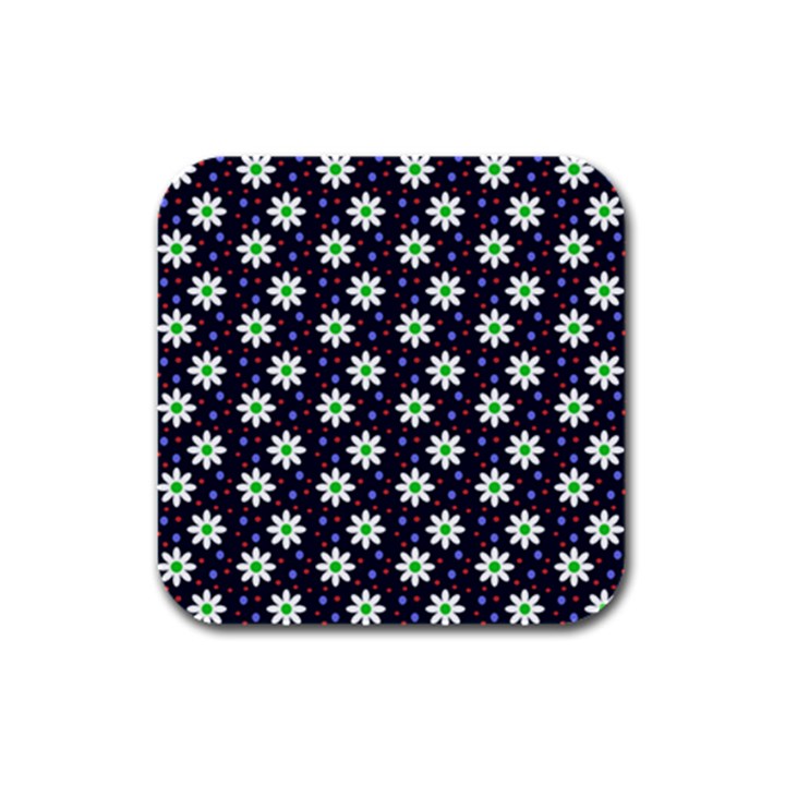 Daisy Dots Navy Blue Rubber Square Coaster (4 pack) 