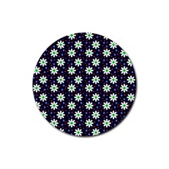 Daisy Dots Navy Blue Rubber Coaster (Round) 