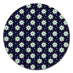 Daisy Dots Navy Blue Magnet 5  (Round)