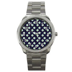 Daisy Dots Navy Blue Sport Metal Watch by snowwhitegirl