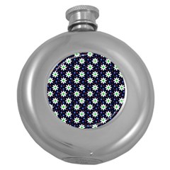 Daisy Dots Navy Blue Round Hip Flask (5 Oz) by snowwhitegirl