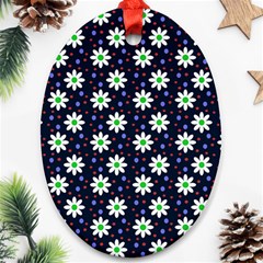 Daisy Dots Navy Blue Oval Ornament (Two Sides)