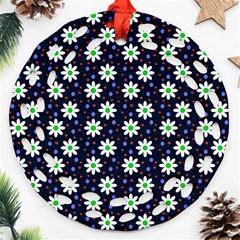 Daisy Dots Navy Blue Round Filigree Ornament (two Sides) by snowwhitegirl