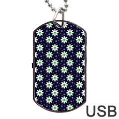 Daisy Dots Navy Blue Dog Tag USB Flash (One Side)