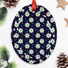 Daisy Dots Navy Blue Ornament (Oval Filigree)