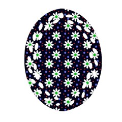 Daisy Dots Navy Blue Oval Filigree Ornament (Two Sides)