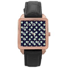 Daisy Dots Navy Blue Rose Gold Leather Watch  by snowwhitegirl