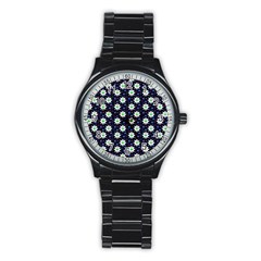 Daisy Dots Navy Blue Stainless Steel Round Watch by snowwhitegirl