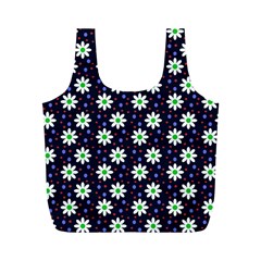 Daisy Dots Navy Blue Full Print Recycle Bags (M) 