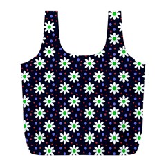 Daisy Dots Navy Blue Full Print Recycle Bags (L) 