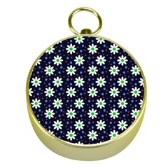 Daisy Dots Navy Blue Gold Compasses by snowwhitegirl