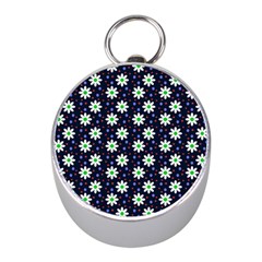 Daisy Dots Navy Blue Mini Silver Compasses by snowwhitegirl