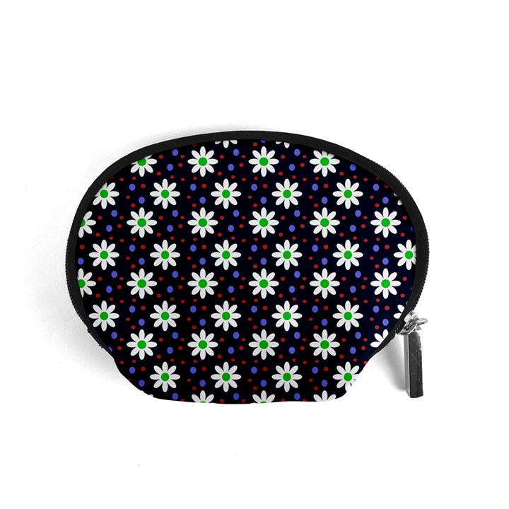 Daisy Dots Navy Blue Accessory Pouches (Small) 