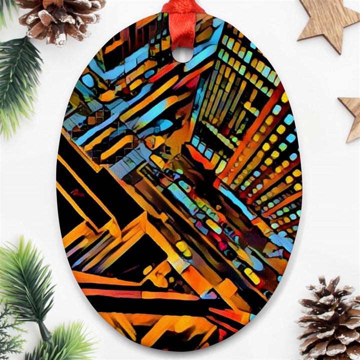 city scape Oval Ornament (Two Sides)