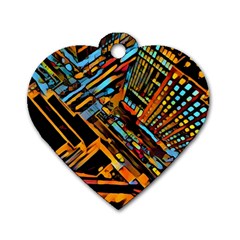 City Scape Dog Tag Heart (two Sides) by NouveauDesign