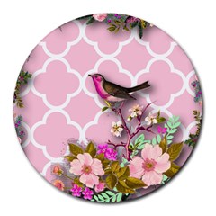 Shabby Chic,floral,bird,pink,collage Round Mousepads by NouveauDesign