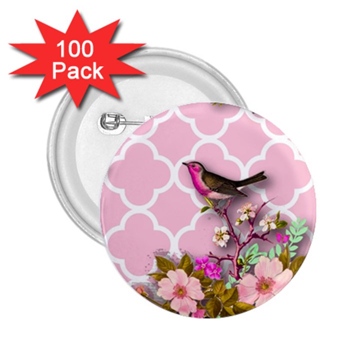 shabby chic,floral,bird,pink,collage 2.25  Buttons (100 pack) 